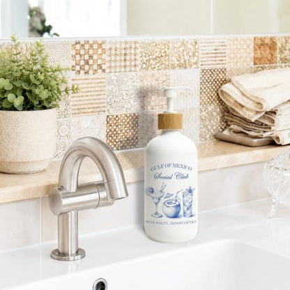 Blue Coastal Cocktail Glass Soap Dispenser with Pump - color: Beach Drinks