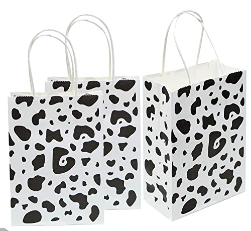 YYaaloa 30pcs Small Gift Bags with Handle Bulk 8.26 x 5.9 x 3.15 inch Cow Print White Party Favor Paper Shopping Bags for Kids Birthday Xmas Party Supplies (Small 30pcs)