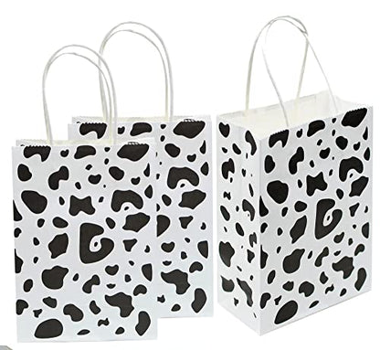 YYaaloa 30pcs Small Gift Bags with Handle Bulk 8.26 x 5.9 x 3.15 inch Cow Print White Party Favor Paper Shopping Bags for Kids Birthday Xmas Party Supplies (Small 30pcs)