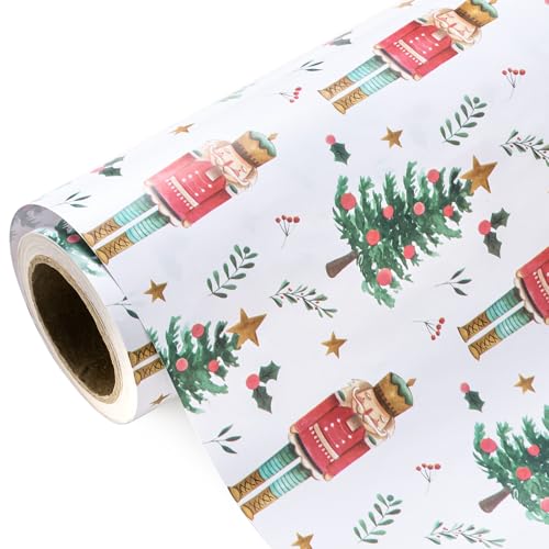 WRAPAHOLIC 30 Inch Nutcracker Christmas Wrapping Paper - 30 Inch x 33 Feet - Nutcracker and Christmas Tree Wrapping Ppaer for Holiday, Party Celebration - color: Nutcracker & Christmas Tree, size: 30 inch x 33 feet