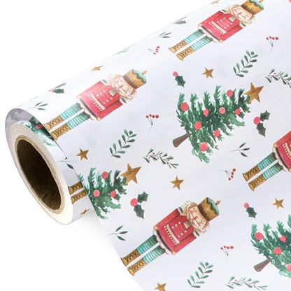WRAPAHOLIC 30 Inch Nutcracker Christmas Wrapping Paper - 30 Inch x 33 Feet - Nutcracker and Christmas Tree Wrapping Ppaer for Holiday, Party Celebration - color: Nutcracker & Christmas Tree, size: 30 inch x 33 feet