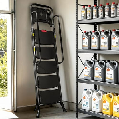 HBTower 5 Step Ladder, Folding Step Ladder with Handrails & Tool Tray