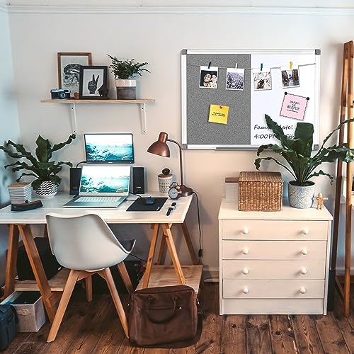 SWANCROWN White Board Bulletin Board Combo 36 x 24 in, Aluminum Frame - color: Grey-vertical, size: 36"W x 24"H