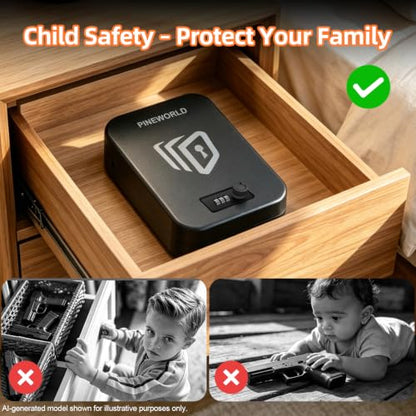 PINEWORLD Portable Handgun Safe, Compact Gun Safe with Combination Lock