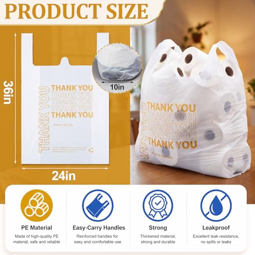 Fullhawl 100 Pack Thank You Plastic Shopping Bags with Handles, White