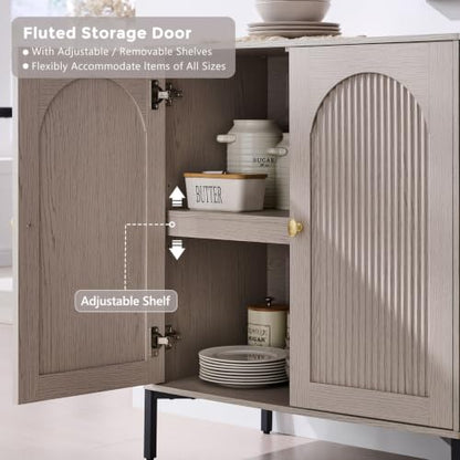 IFGET 92.63"W Modern Arch Sideboard Buffet Cabinet with Storage, Light Grey - color: Light Grey, size: 3 Pieces
