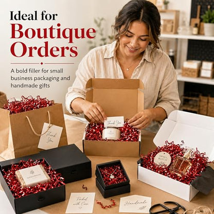 STRBOXONG Double-Sided Red Crinkle Paper Filler 1 LB, Recyclable Crinkle Cut Paper Shred for Gift Baskets, Holiday Gift Boxes, Gift Bags, Party Favors, Wedding Favors and Retail Displays - color: Double-Sided Red