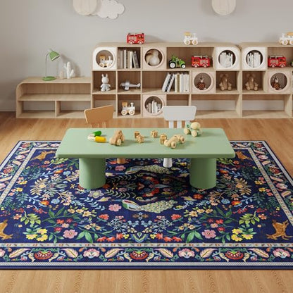 Rugcomf Area Rug 4x6 Floral Washable Non Slip, Blue - color: Blue, size: 4' x 6' (Rectangular)