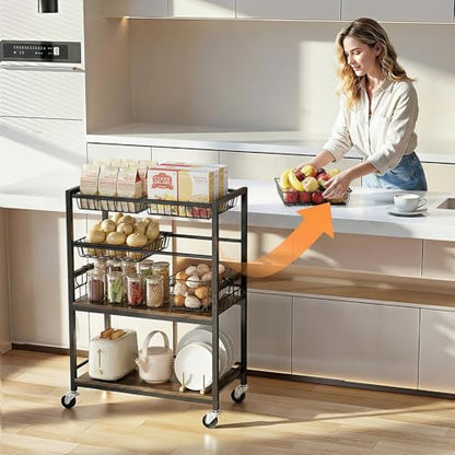 Fruit Vegetable Storage Cart, 4 Detachable Basket - color: Black, size: 4 Tier Cart(12 in)
