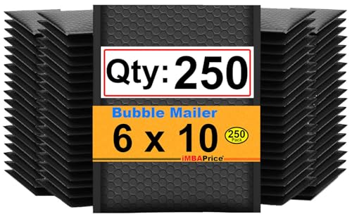iMBAPrice 6x10 Inch Black Poly Bubble Mailers, 250-Pack - color: Black Poly Bubble, size: 6"x10" Poly (250 Envelopes) Value Pack