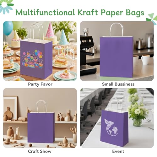 Brothersbox 100 Pack Paper Gift Bags with Handles, 8x4.75x10 Inch, Pueple - color: Purple