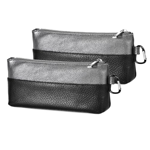 Leather Tool Bag Zipper Pouch, Premium Tool Pouch with Zipper, Utility Multipurpose Storage Organizer Tool Pouches with Carabiner Metal Zipper for Tools, Stationary, Pencil Pouch - size: 2 packs Large 12inch