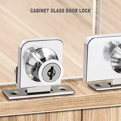 10mm Thickness Cabinet Display Case Glass Door Security Lock with 2 Keys and Fitting Parts Replacment Silver Tone