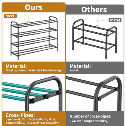 Hleelomi 4-Tier Metal Expandable Shoe Rack for Closet and Entryway, Black - color: Black, size: 4-Tier