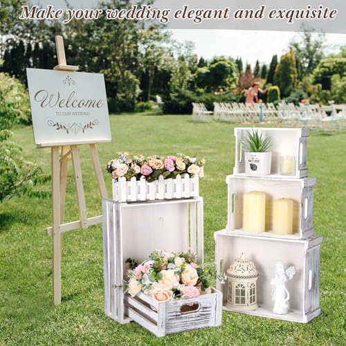CroBlissful 5 Pack Wooden Crates for Display Rustic Nesting Crates, White - color: White