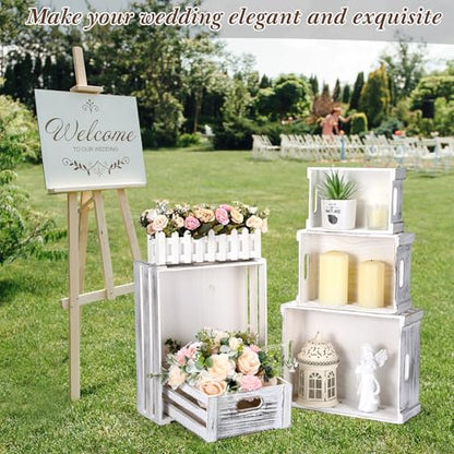 CroBlissful 5 Pack Wooden Crates for Display Rustic Nesting Crates, White - color: White