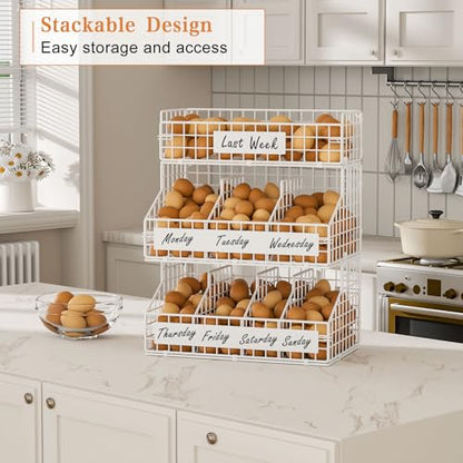 keomaisyto Egg Holder Countertop with 5 Dividers & DIY Nameplate - color: White, size: 3-Tier X-Large