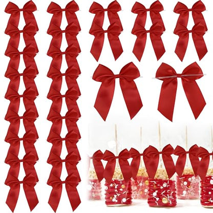 Christmas Red 4.5 Inch Twist Tie Satin Gift Wrap Bows 24 Counts - color: Red