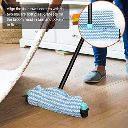 Rubber Broom Carpet Rake for Pet Hair Removal, Fur Remover Broom with 59" Telescoping Long Handle, Pet Hair Broom with Squeegee for Carpet, Hardwood Floor, Tile - color: Elegant Blue Rubber Broom