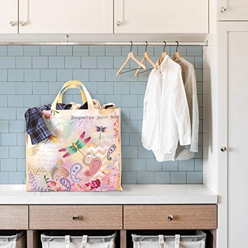 NymphFable Dragonfly Shopping Bags, 6 Pack Reusable Grocery Tote Bag 50LBS - color: Paisley Dragonfly