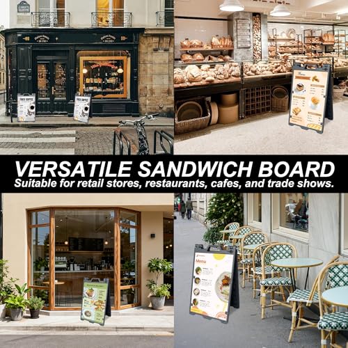 24"x36" A Frame Sign Sandwich Board Signs Outdoor, Double-Sided Heavy Duty Outdoor Large Signboard Portable Folding Poster Frame with Sand Fill Holes, Weather Resistant for Store, Cafés, Weddings, Street advertising