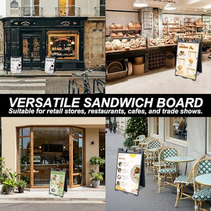 24"x36" A Frame Sign Sandwich Board Signs Outdoor, Double-Sided Heavy Duty Outdoor Large Signboard Portable Folding Poster Frame with Sand Fill Holes, Weather Resistant for Store, Cafés, Weddings, Street advertising