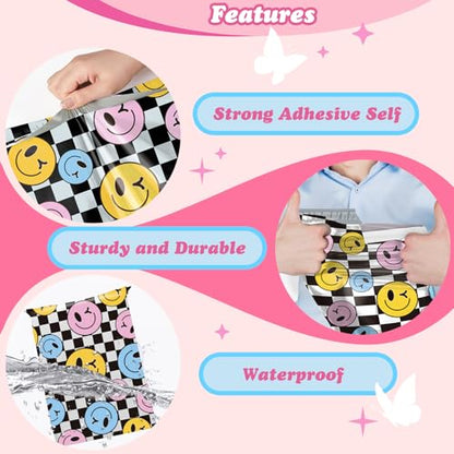 Fuxury Poly Mailers 10x13" 50pcs,Cute Shipping Bag for Clothes,Checkerboard - color: Smile Face, size: 10x13" 50pcs