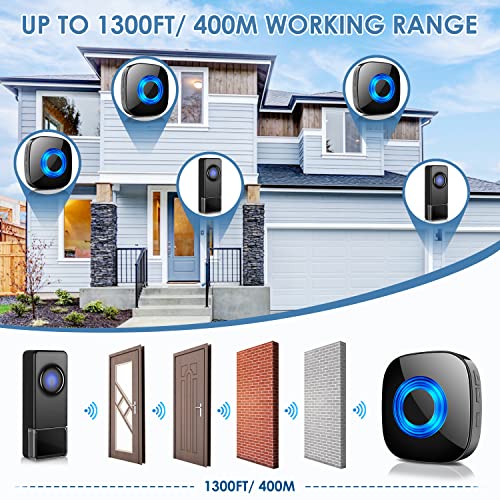 Wireless Doorbell with 3 Receivers, PHYSEN Door bell Chimes for Large Home - size: 1 Button + 3 Receivers