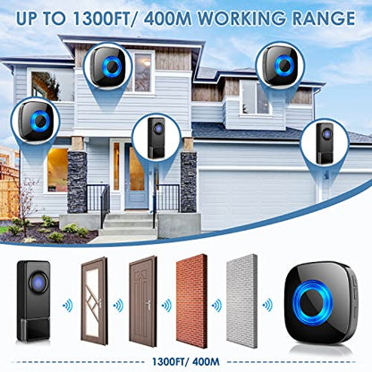 Wireless Doorbell with 3 Receivers, PHYSEN Door bell Chimes for Large Home - size: 1 Button + 3 Receivers
