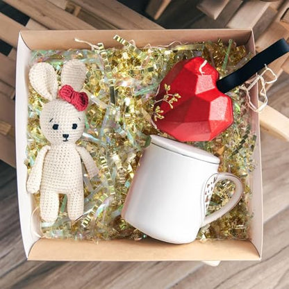 PAPER FAIR Metallic Iridescent Gold Crinkle Cut Paper Shredded Filler, 5OZ Sparkling Crystal Gold Paper Shreds Raffia Tissue, Craft Bedding Cushion, for Gifts Wedding Easter Bridesmaid Christmas - color: Iridescent Gold