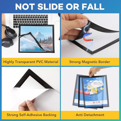 YixangDD 4 Pack Magnetic Sign Holder 8.5 x 11, Magnetic Paper Holder - size: 8.5"x11" 4 Pack