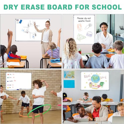 H-Qprobd 3' x 2' Magnetic Whiteboard Large Dry Erase White Board 36"x24" Aluminum Presentation Whiteboard with Long Pen Tray, 6 Markers, 2 Erasers &12 Magnets - size: 36"W x 24"H