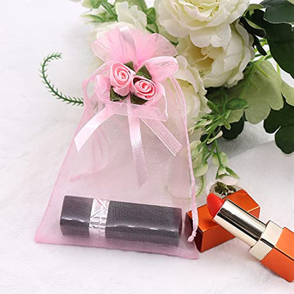 SumDirect Rose Organza Gift Bags - 50Pcs 4x6 inch Pink Wedding Favor Gift Bags, Jewelry Pouches with Drawstring for Party Wedding Christmas Valentine - color: Pink