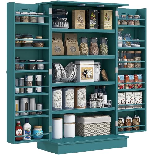 HOMCOM 41" Kitchen Pantry Storage Cabinet 12 Door Shelves Blue - color: Blue, size: 23.6" W x 11.8" D x 40.9" H