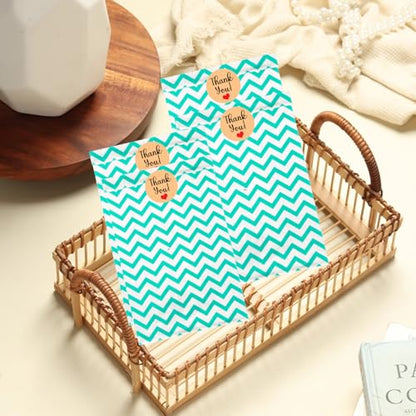 Novel Box 100 Pack Teal Chevron Print Flat Merchandise Bags 4x6 in - color: Teal Chevron, size: 4" x 6" Inches