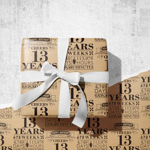 RUSPEPA Birthday Wrapping Paper Roll, Mini Roll, Black 13 Years Design Kraft Gift Wrap Paper Great for Birthday, Party, Holiday, 17 inches x 16.4 feet, 13th Birthday - color: 13th Birthday