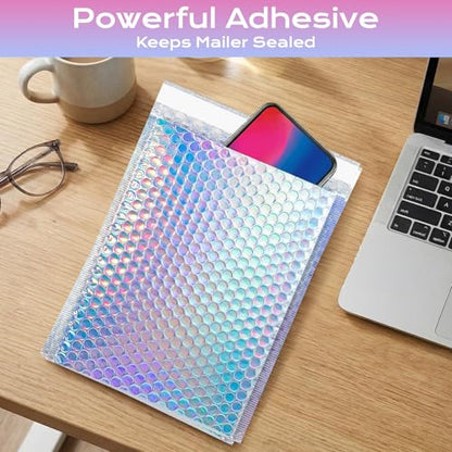 50 Pack Metallic Bubble Mailers, Holographic Bubble Mailer, 3 Size