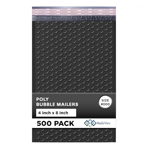 Jet Black Bubble Mailers 4x8, Poly Padded Envelopes #000, 500 Pack - color: Jet Black, size: 4"x8" / 500 Pack