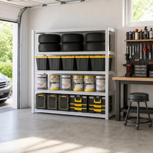 Himimi Garage Shelving 3500 LBS Garage Shelves Heavy Duty 72" H Standing Shelf Units, 5-Tier Adjustable Metal Shelving for Industrial Basement Warehouse, 48" W x 24" D x 72" H, White - color: White, size: 48"W x24"Dx72"H-Plate
