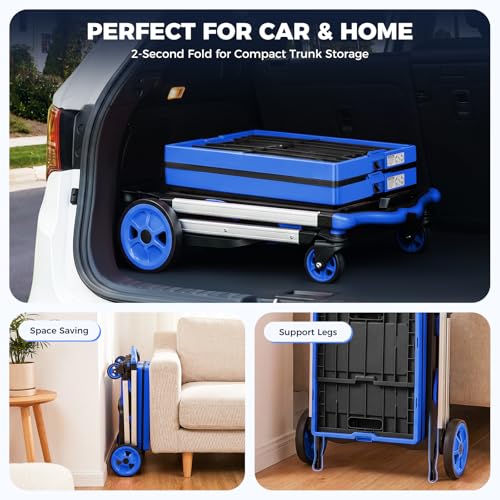 Collapsible Shopping Cart with Wheels, Foldable Platform Hand Truck (Blue) - color: Blue