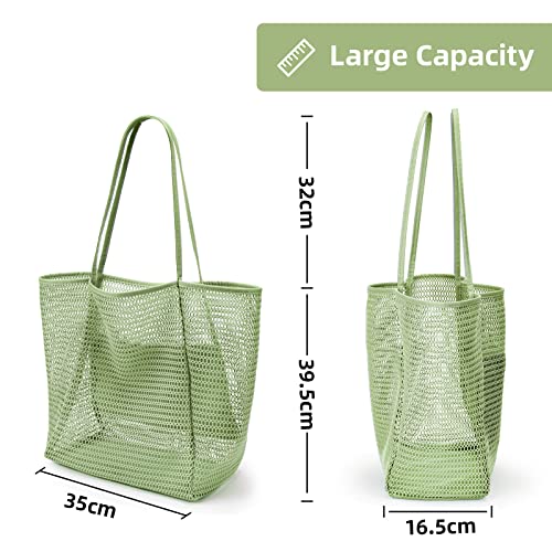 KALIDI Beach Mesh Tote Bag, Casual MAX 23L Summer Foldable Hobo Bag Women - color: Grass