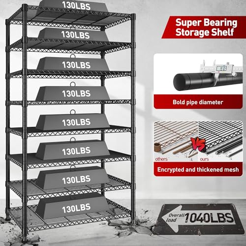 REIBII 8 Tier Metal Shelving, Adjustable & 75" H Space Saving, for Kitchen - size: 【8 Tier】75"H X 35"W X 14"D