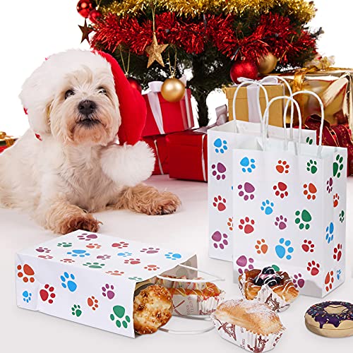 Clabby 24 Pcs Dog Paw Gift Bags with Handles Colorful Paws