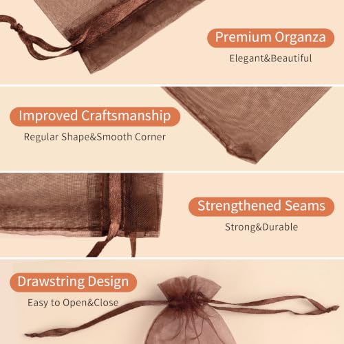 Crweety 50PCS Organza Bags 3x4 Brown Small Gift Bags Mesh Drawstring - color: Brown