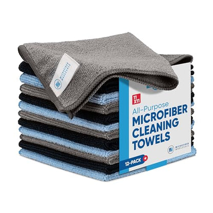 Microfiber Cleaning Cloth - 12 Pack | Better Quality All Purpose Towels | Great for Home, Clean, Dust, Polish | Soft, Absorbent, Durable | Wash 100s of Times | Black Gray Blue - color: Black, Gray, Blue