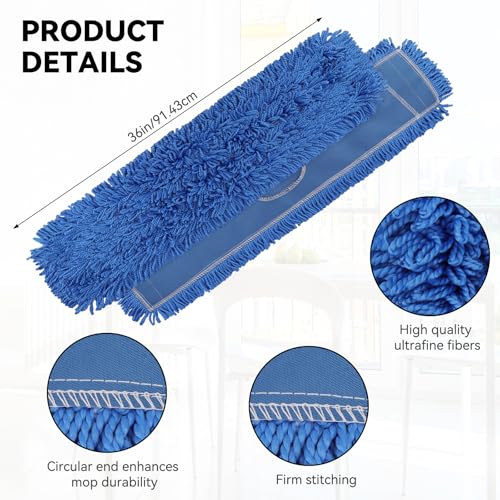 Commercial 36 Inch Dust Mop Head: Replacement Heavy-Duty Sweeper and Janitorial Industrial Dust Mop Head for Floor Cleaning, Office, School, Restaurant, Hospital (Blue - 6 Pack) - color: Blue - 36 Inch - 6pack - Scrubby