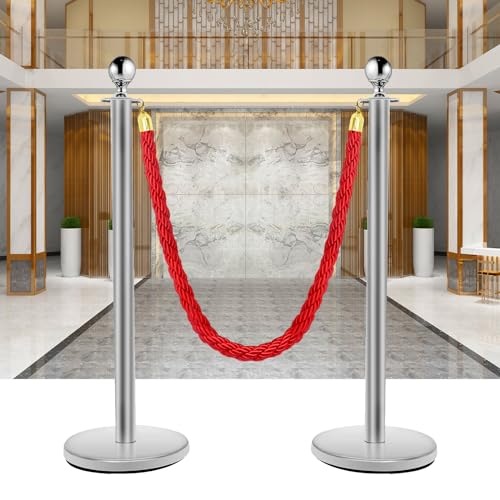 EATAKWARD 2Pcs Twisted Rope Posts, Twisted Stanchion Rope 5 Ft/1.5 M, Twisted Post Ropes with Snap Hooks Crowd Control for Posts Stands Queue Divider Banquets Parties Hotel, Red