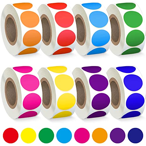 Colored Dot Stickers, 8 Color Coding Labels, 3/4" Round, 4000 Circle Labels