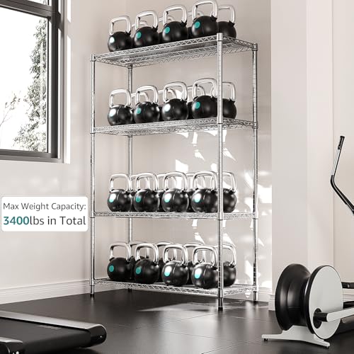 IZEUK 3400 LBS Garage Shelving Wide Storage Shelves 4 Tier Metal Shelves Heavy Duty Adjustable Utility Shelf Rack Chrome 17.7" D x 47.2" W x 70.4" H - color: Chrome, size: 4 Tier, 17.7" D x 47.2" W x 70.4" H