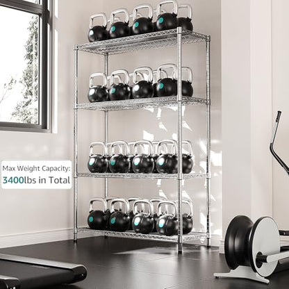 IZEUK 3400 LBS Garage Shelving Wide Storage Shelves 4 Tier Metal Shelves Heavy Duty Adjustable Utility Shelf Rack Chrome 17.7" D x 47.2" W x 70.4" H - color: Chrome, size: 4 Tier, 17.7" D x 47.2" W x 70.4" H
